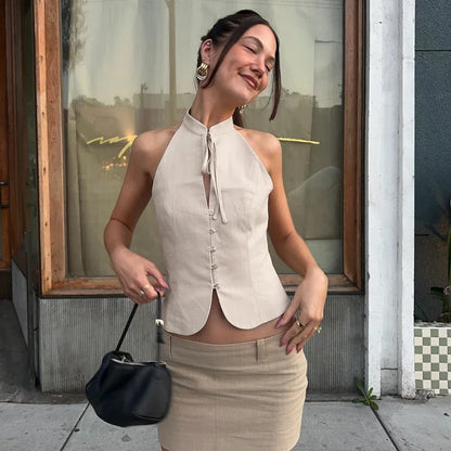 Khaki Sleeveless Slim Fit Vest