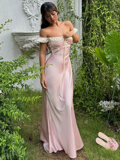 Pink Off Shoulder Dress with Puff Sleeves