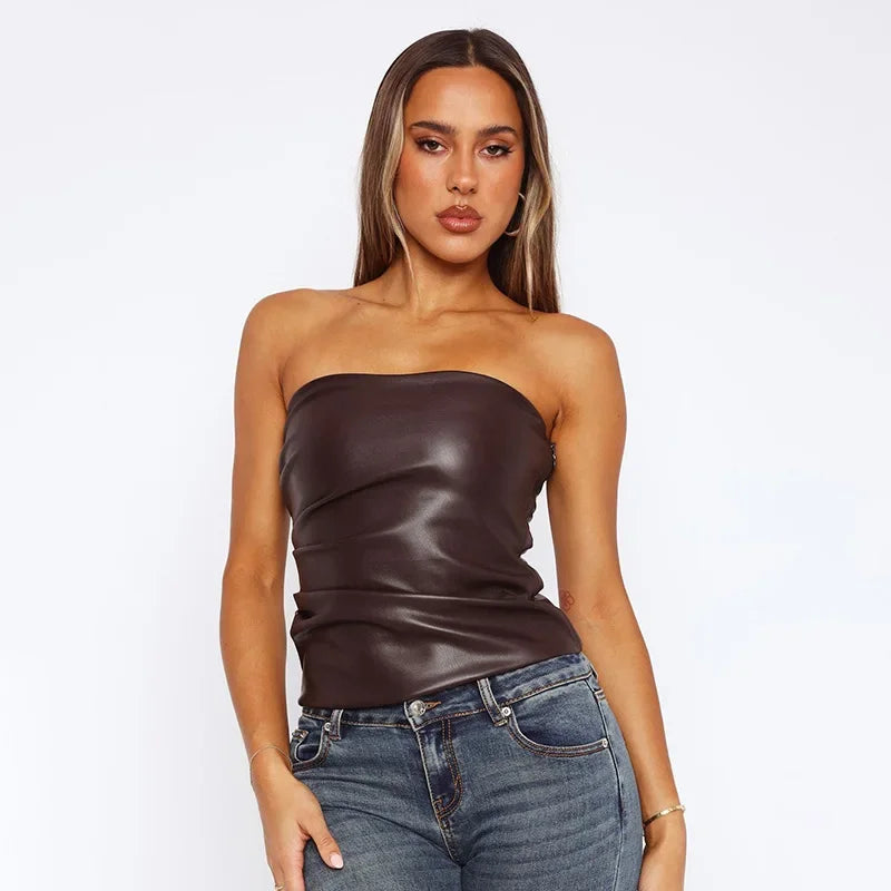 Leather Strapless Sleeveless Top