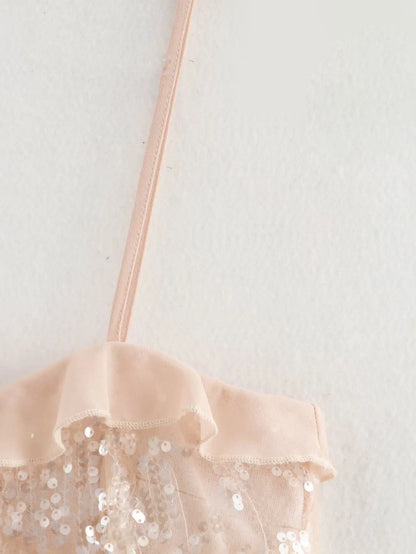 Versatile Sequined Suspender Camisole Top for Women
