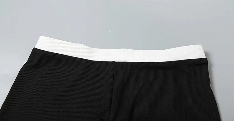 Ribbed Patchwork Two Piece Set Single-Breasted Sleeveless Top Stretch Shorts Daily