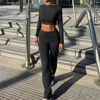 Crewneck Yoga Top and Full Length Pants Set