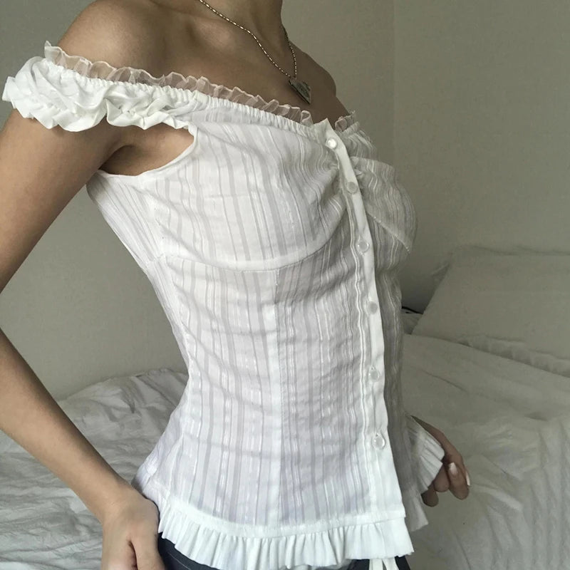 White Ruched Lace Top