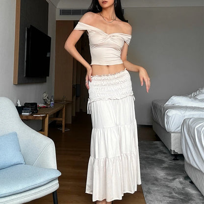 Knit Twist T-Shirt & Slim Ruffle Cake Skirt Set