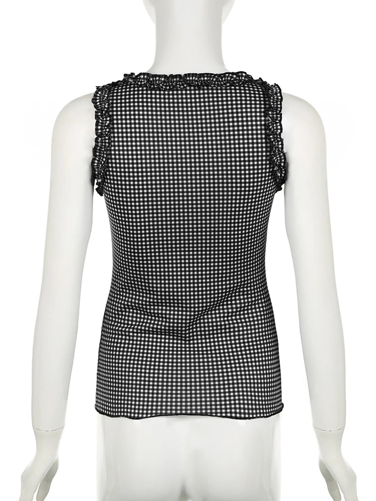 Plaid Bow Ruffles Top