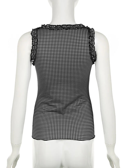 Plaid Bow Ruffles Top