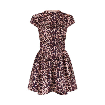 High-end Leopard Backless A-line Mini Dress Leopard