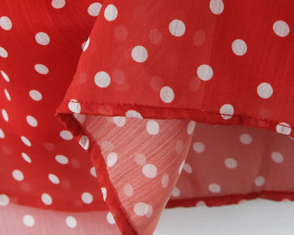 Red Polka Dot Ruffle A-Line Midi Dress