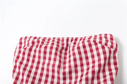 Plaid Corset Top with Fluffy Hem - Backless Tank