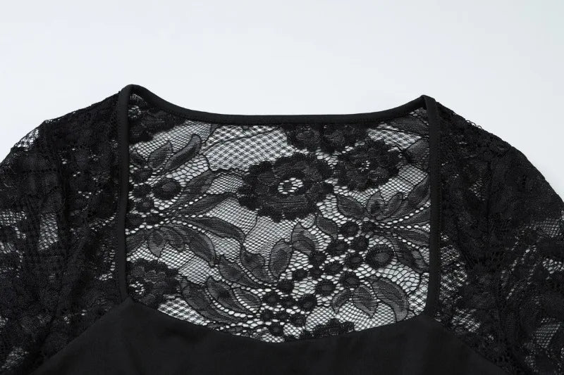 See Through Lace Square Neck Long Sleeve Top