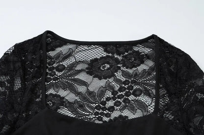 See Through Lace Square Neck Long Sleeve Top
