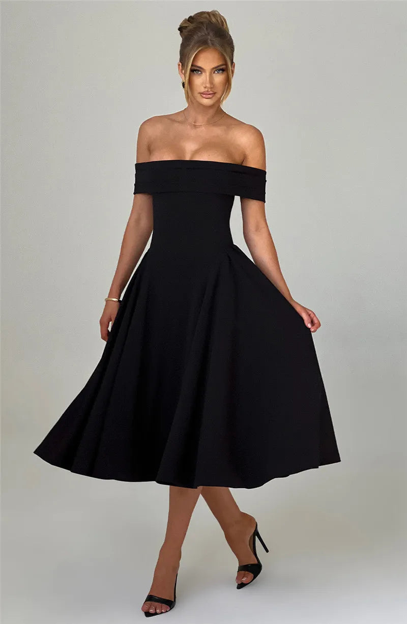 Off Shoulder Backless Midi Dress