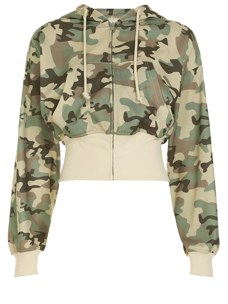 Camouflage Hoodie Coats Front-pockets Sweatshirts Long Seelves Jackets