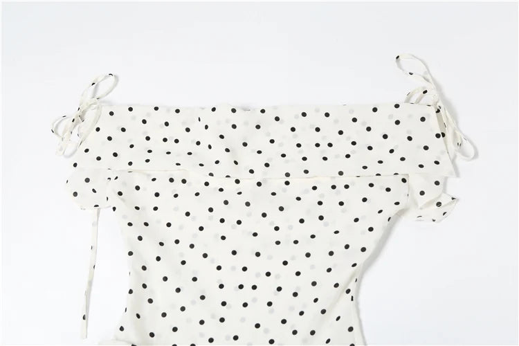 Polka Dot Print Dress Swing Collar Irregular Hem Ruffles Sleeveless Backlesssee Through Skinny Street Mini Bodycon