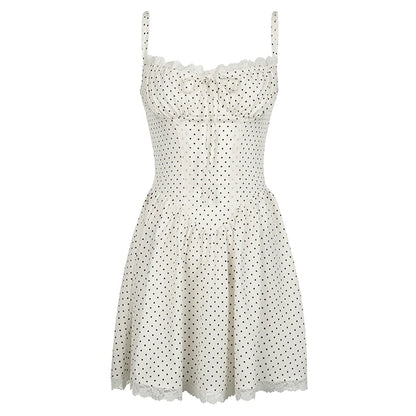 White Polka Dot Mini Dress with Bow Detail