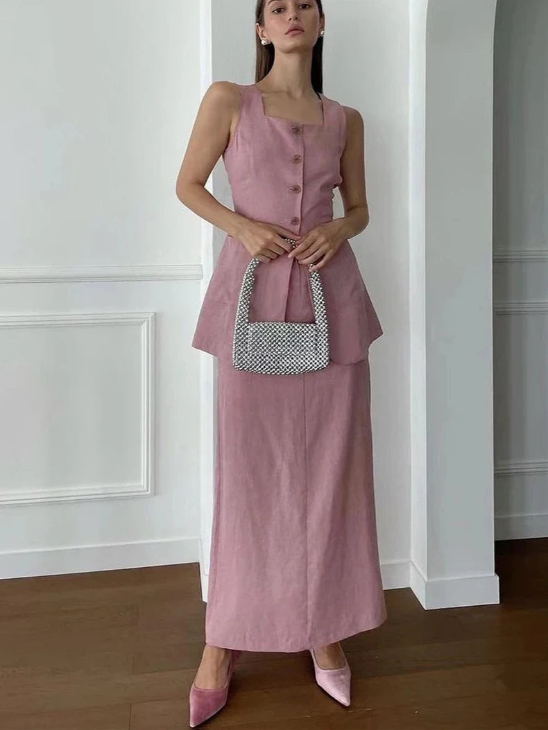Slim Cotton Two Piece Set Pink