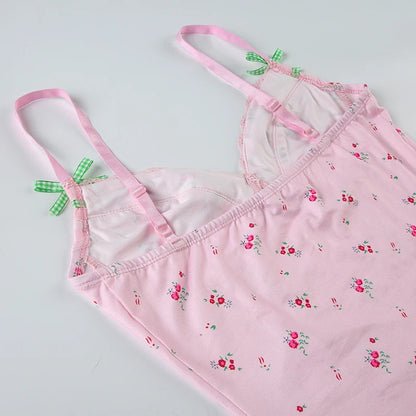 Pink Floral Lace Bow Camisole
