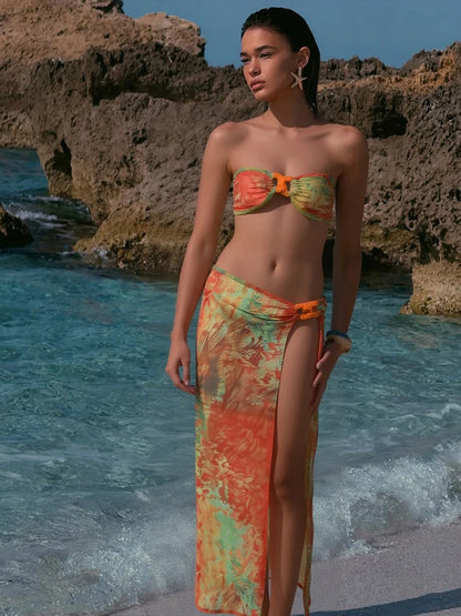 3 Piece Ocean Style Mini Tank & High Split Maxi Skirt Set