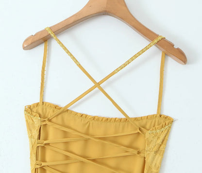 Square Neck Backless Suspender Dress with Fish Tail