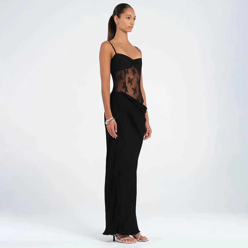 'S Spring And Color Camisole Lace Tight Patchwork Dress Hollow Out See-Through Fishtail Dress