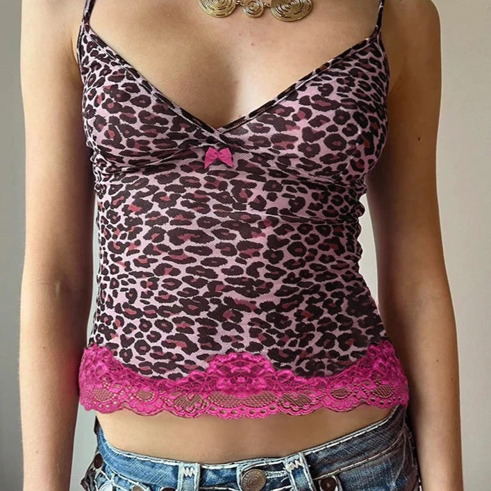 Leopard Pink Lace Top
