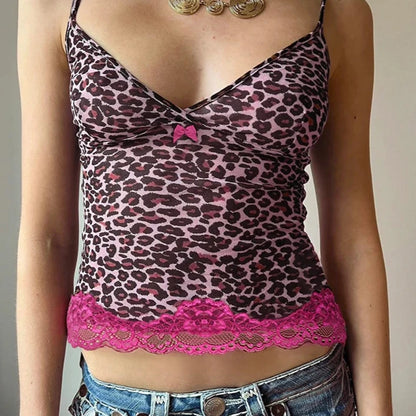 Leopard Pink Lace Camisole Top Leopard