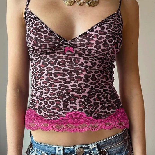 Leopard Pink Lace Top