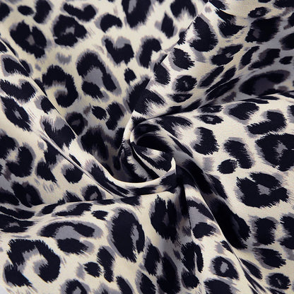 Leopard Patchwork Straight Pants - Elastic Waist Baggy Trousers