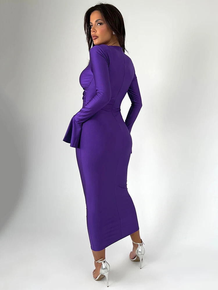 Hollow Out V Neck Bodycon Maxi Dress