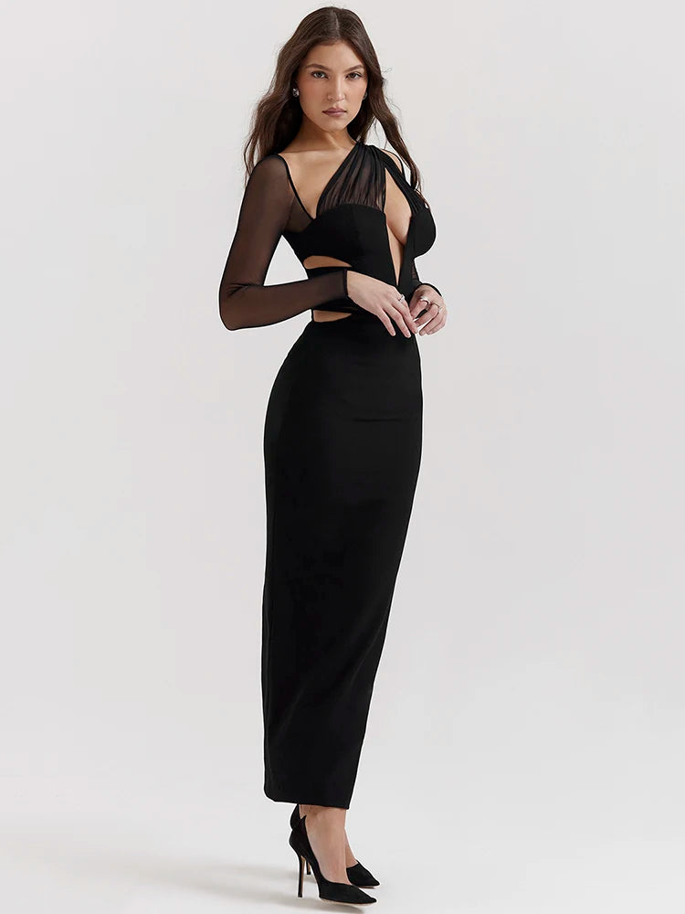 Hollow Out Mesh Bodycon Maxi Dress