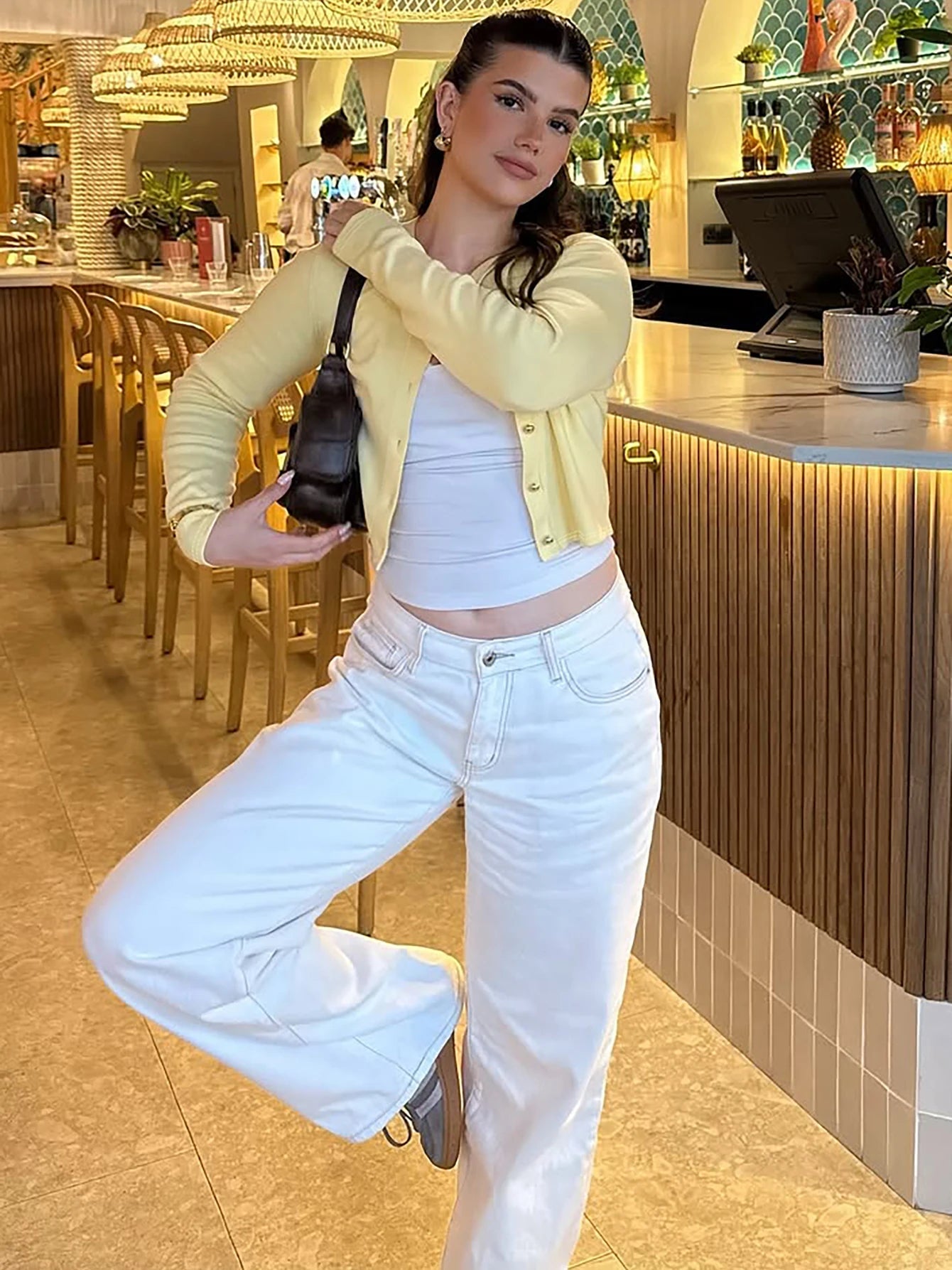 Yellow O-Neck Long Sleeve Cardigan