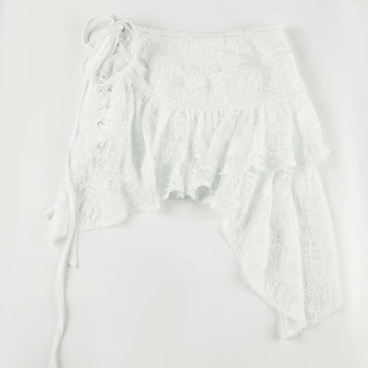 White Lace Irregular A-line Mini Skirt - Fairycore Chic