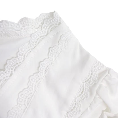 White Lace Trim Puff Sleeve Crop Top