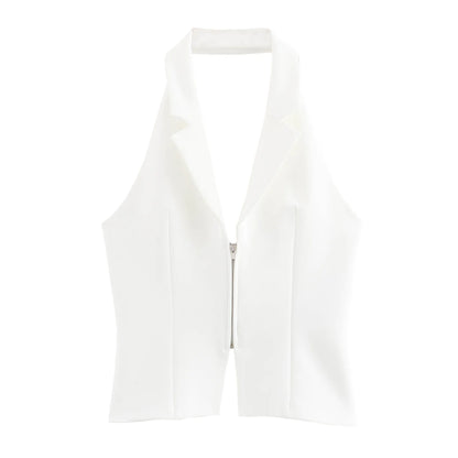 Backless Slim Halter Tank Top White