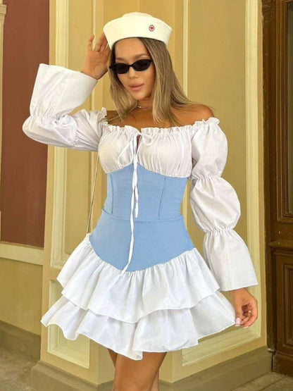 Long Puff Sleeve Mini Bodycon Dress