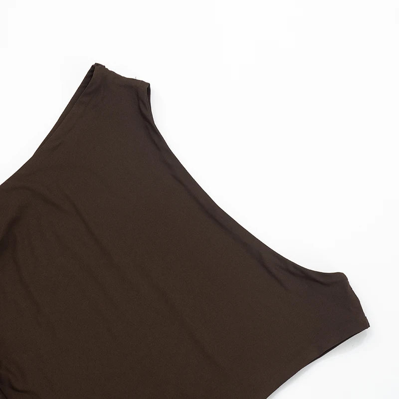 Brown Hollow Out Sleeveless Round Neck Top
