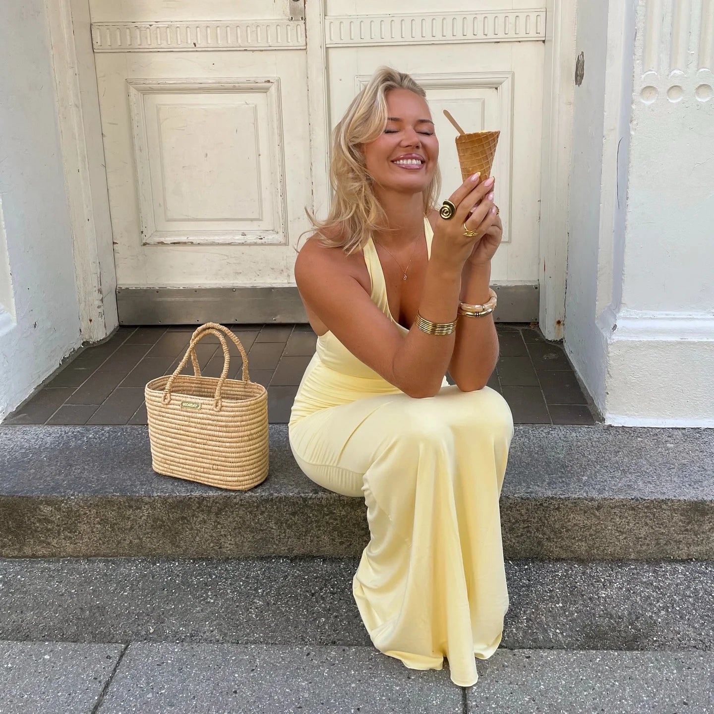 Yellow Slim Sleeveless Backless Halter Long Dress
