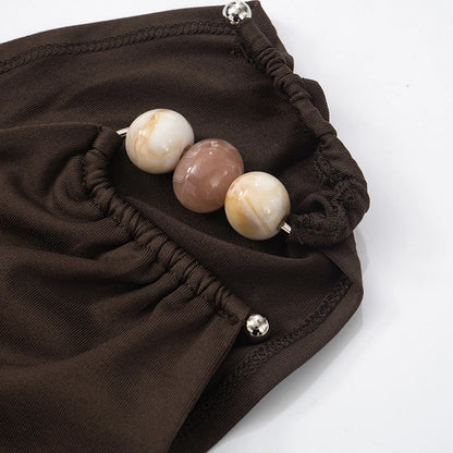 One-Shoulder Bead Link Ruched Tank Top