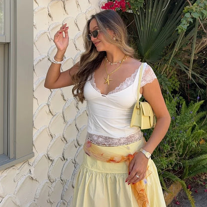 White Lace V-Neck Top