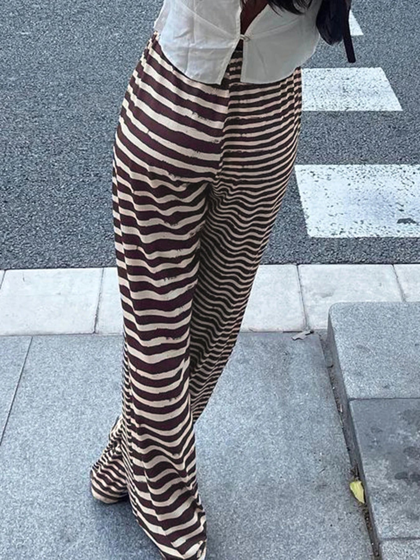 Strip Looe Sweatpant Lace-up Bottom Jogger Wide Leg Trouer