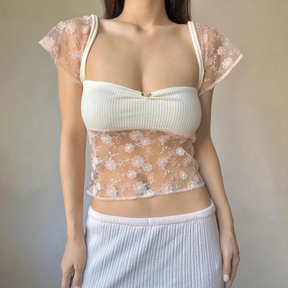 Lace Patchwork Kawaii Sweet Crop Top