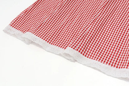 Plaid Lace Mini Backless Slim Dress