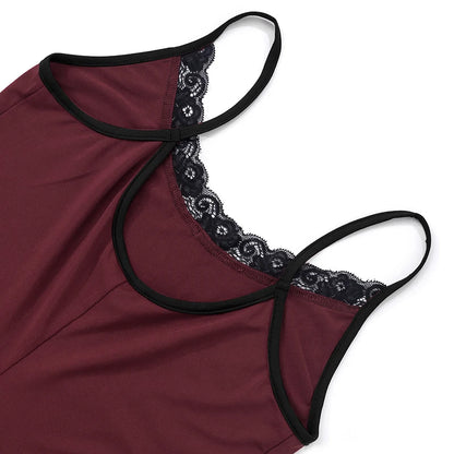 Red Deep V Neck Lace Camisole Playsuit