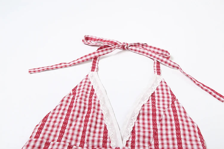 Red Striped Backless Two Piece Set