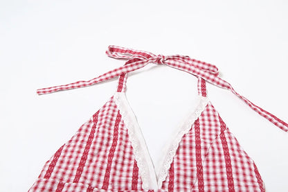 Red Striped Backless Two Piece Set