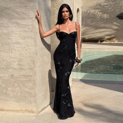 Flower Lace Up Backless Maxi Dress