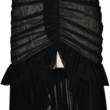 Mesh Patchwork Ruffle Edge Double Layered Bodycon Dress