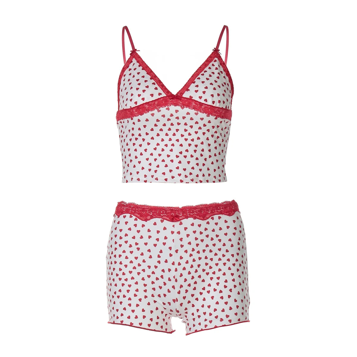 Red Lace Backless Top and Mini Shorts Set