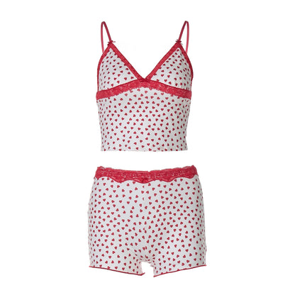 Red Lace Backless Top and Mini Shorts Set
