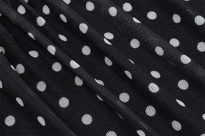 Black Backless V-Neck Polka Dot Maxi Dress